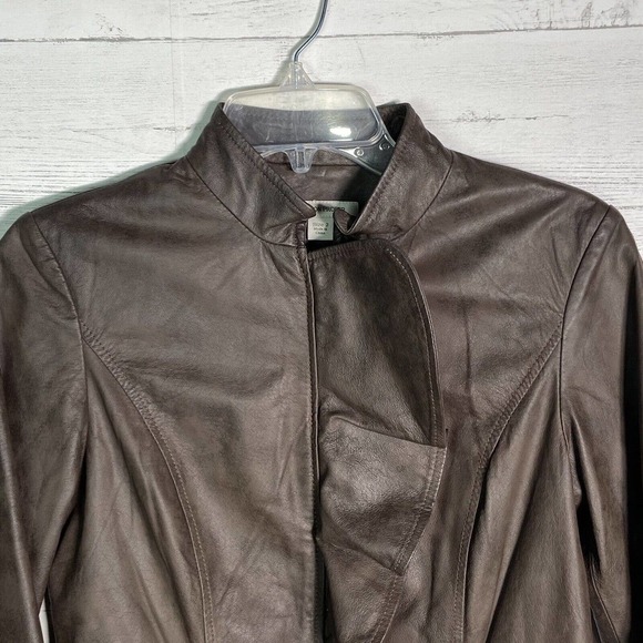 NEW Boston Proper Brown Leather Zip Jacket - Picture 2 of 6